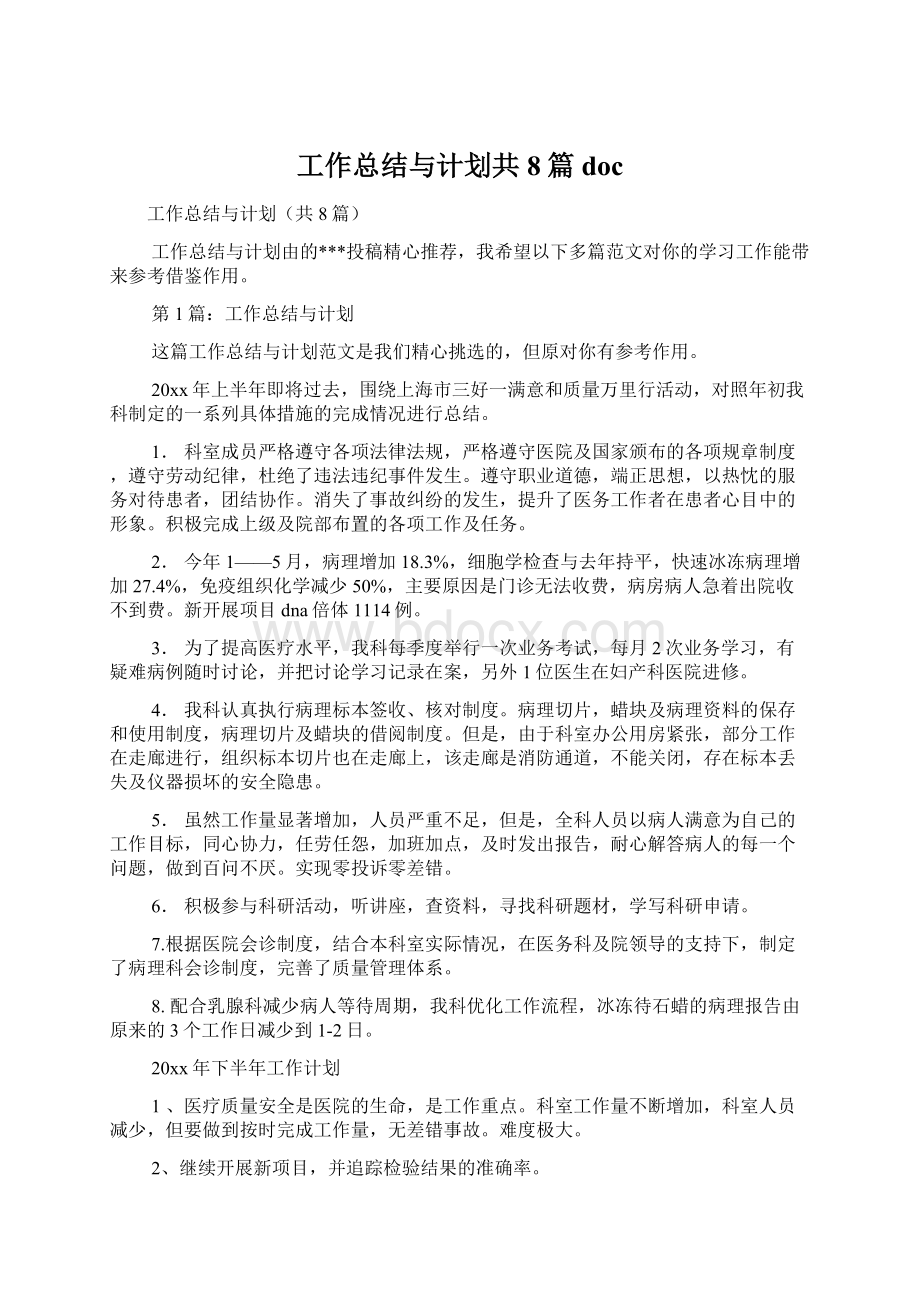 工作总结与计划共8篇docWord下载.docx