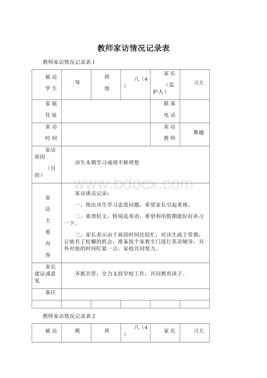 教师家访情况记录表Word文件下载.docx_第1页