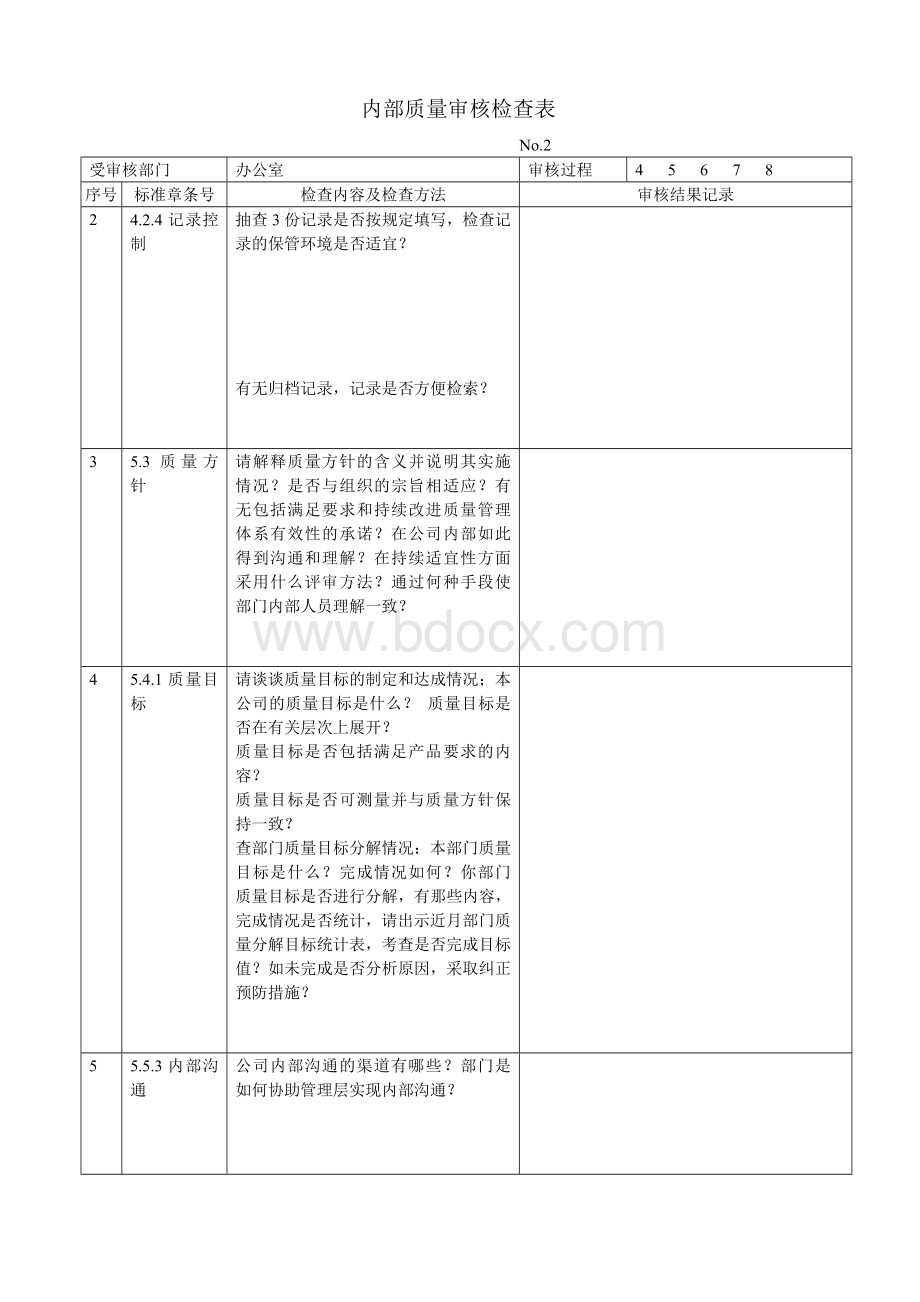 办公室内审检查表Word文档格式.doc_第2页