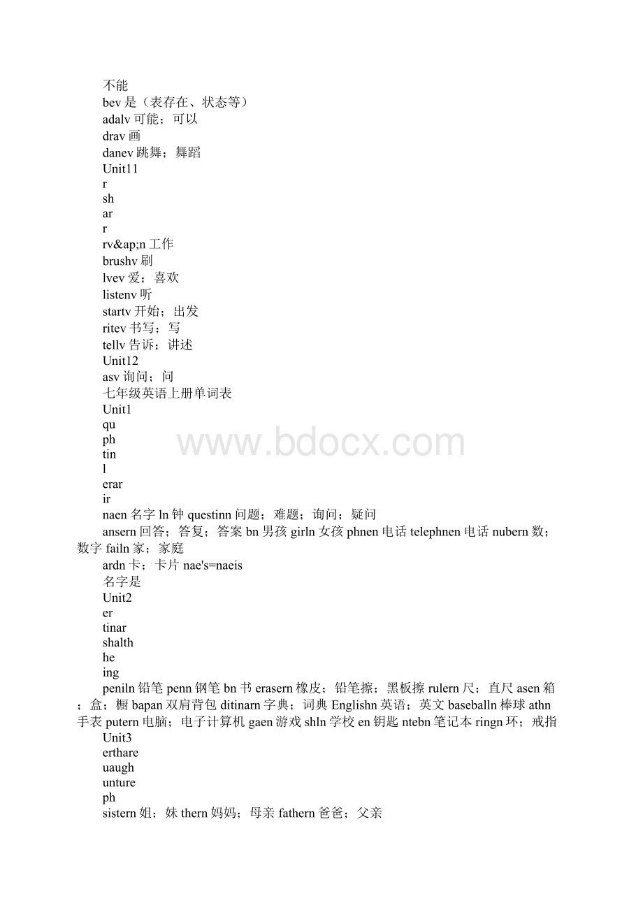 七年级英语上册单词表汇总词性分类表.docx_第3页