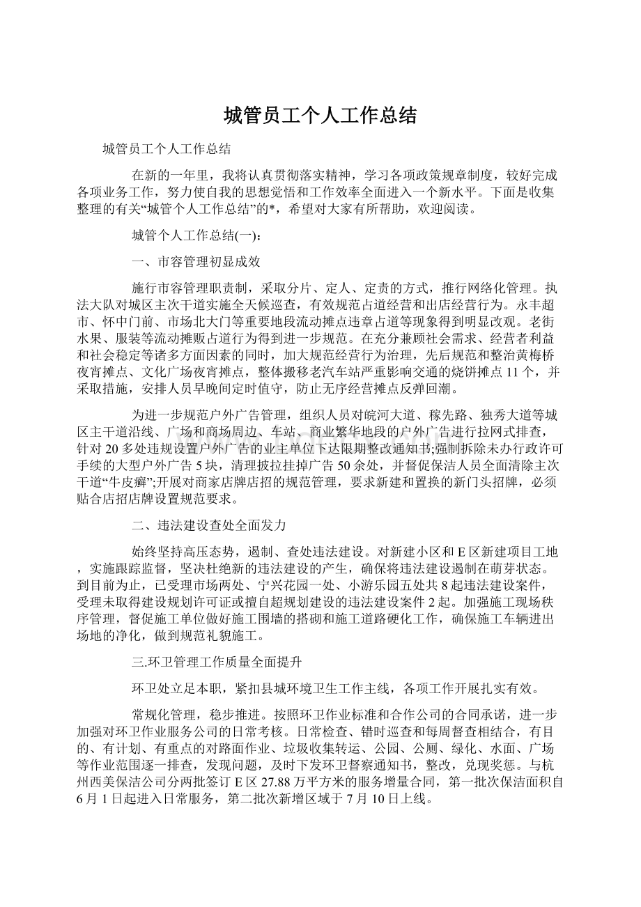 城管员工个人工作总结.docx