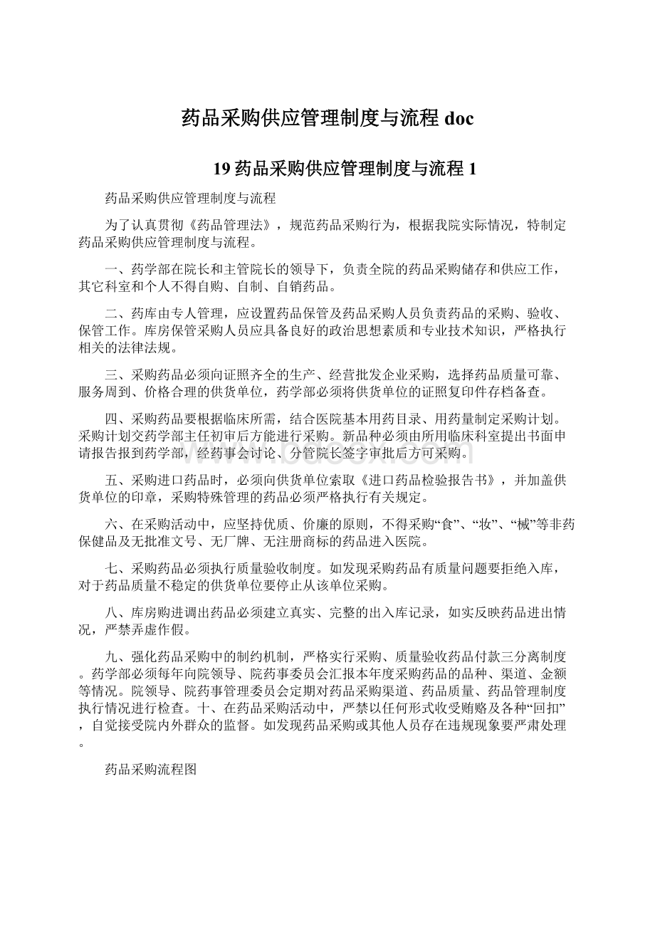 药品采购供应管理制度与流程docWord格式.docx_第1页