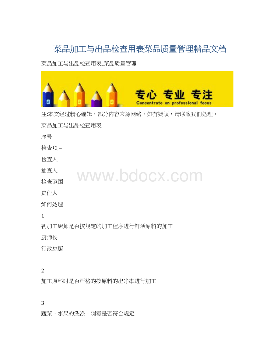 菜品加工与出品检查用表菜品质量管理精品文档.docx