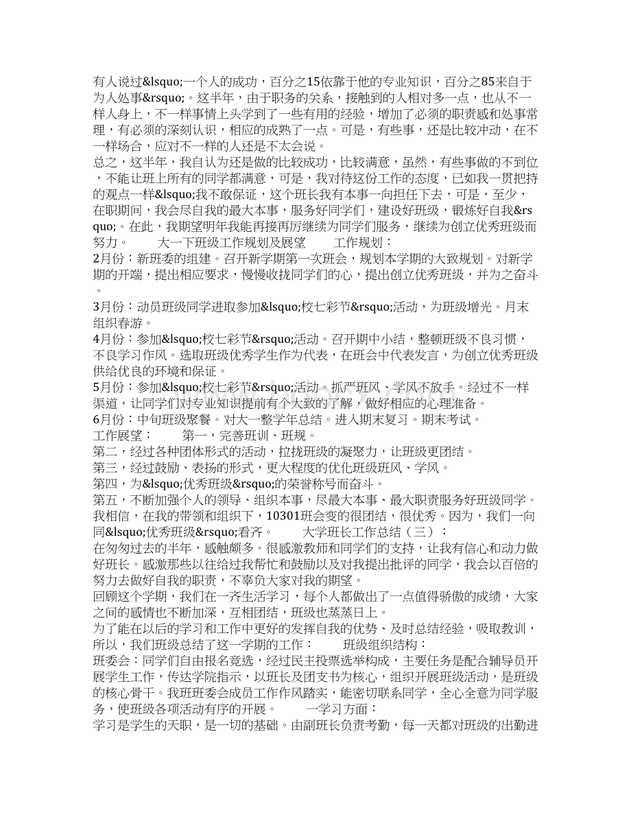 大学班长工作总结20篇.docx_第3页