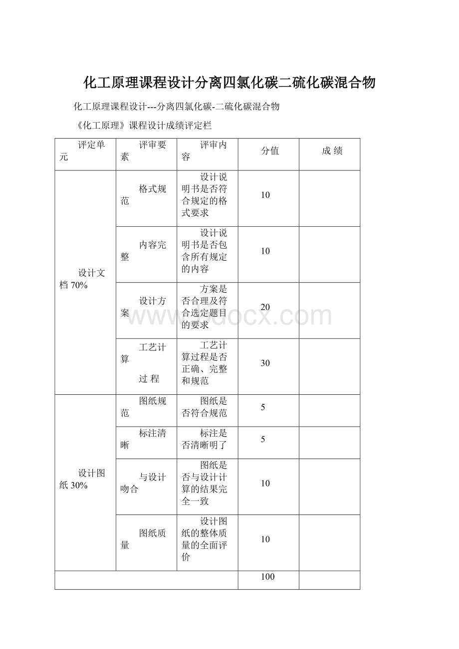 化工原理课程设计分离四氯化碳二硫化碳混合物Word文档格式.docx_第1页