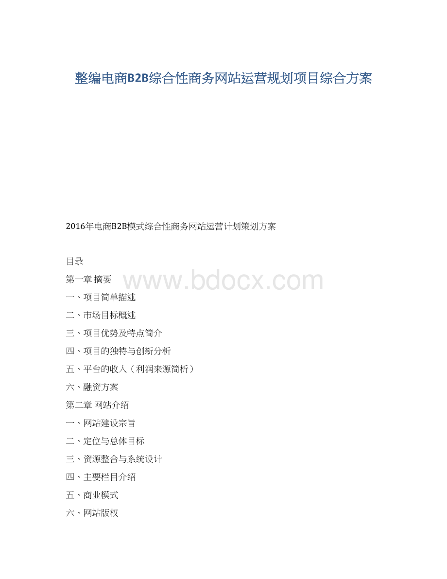 整编电商B2B综合性商务网站运营规划项目综合方案.docx_第1页