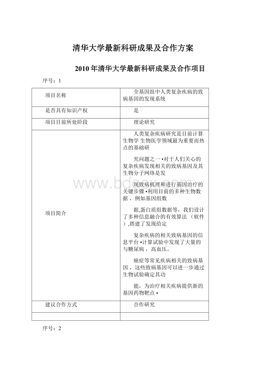 清华大学最新科研成果及合作方案Word文档格式.docx