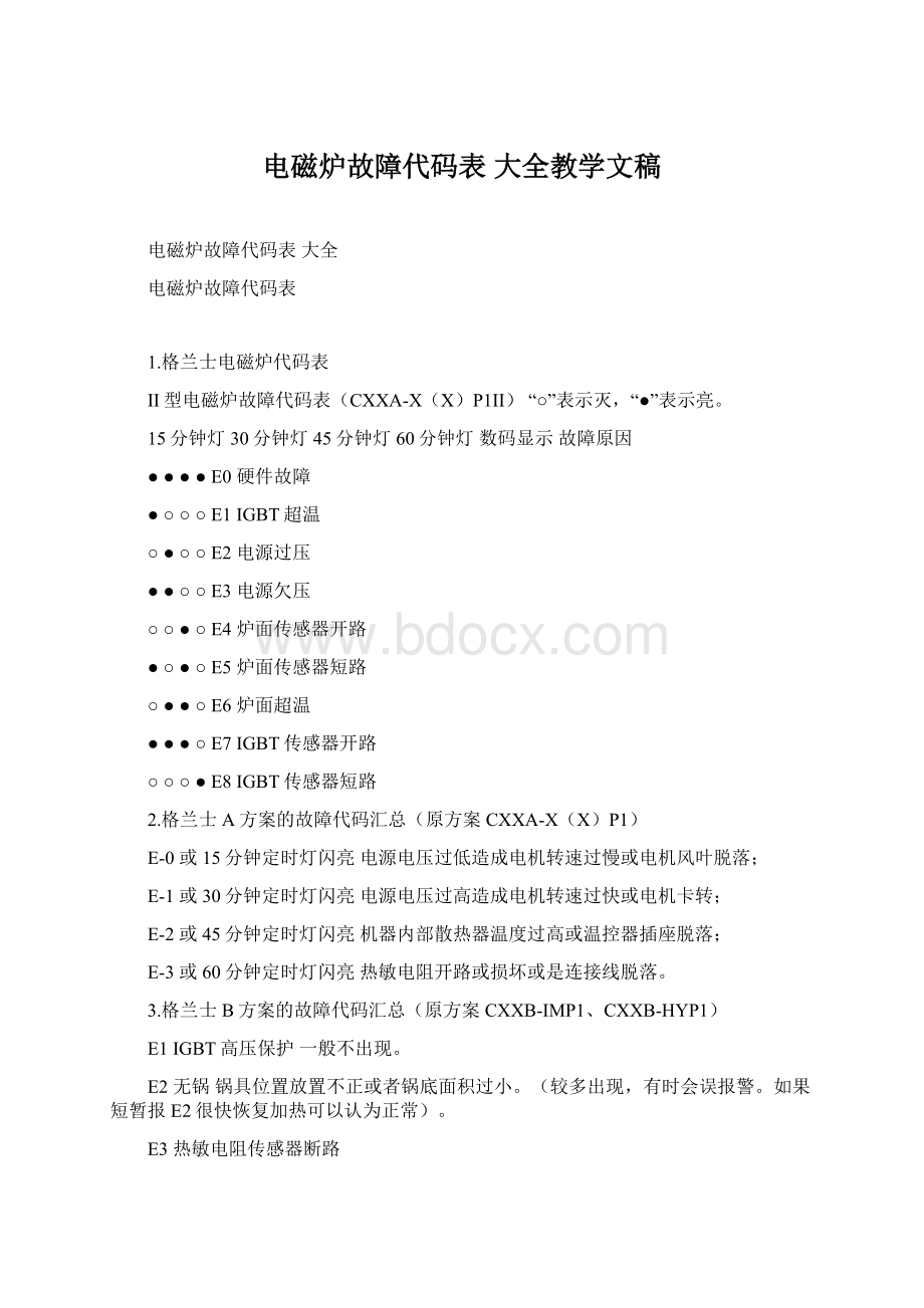 电磁炉故障代码表 大全教学文稿Word文档下载推荐.docx