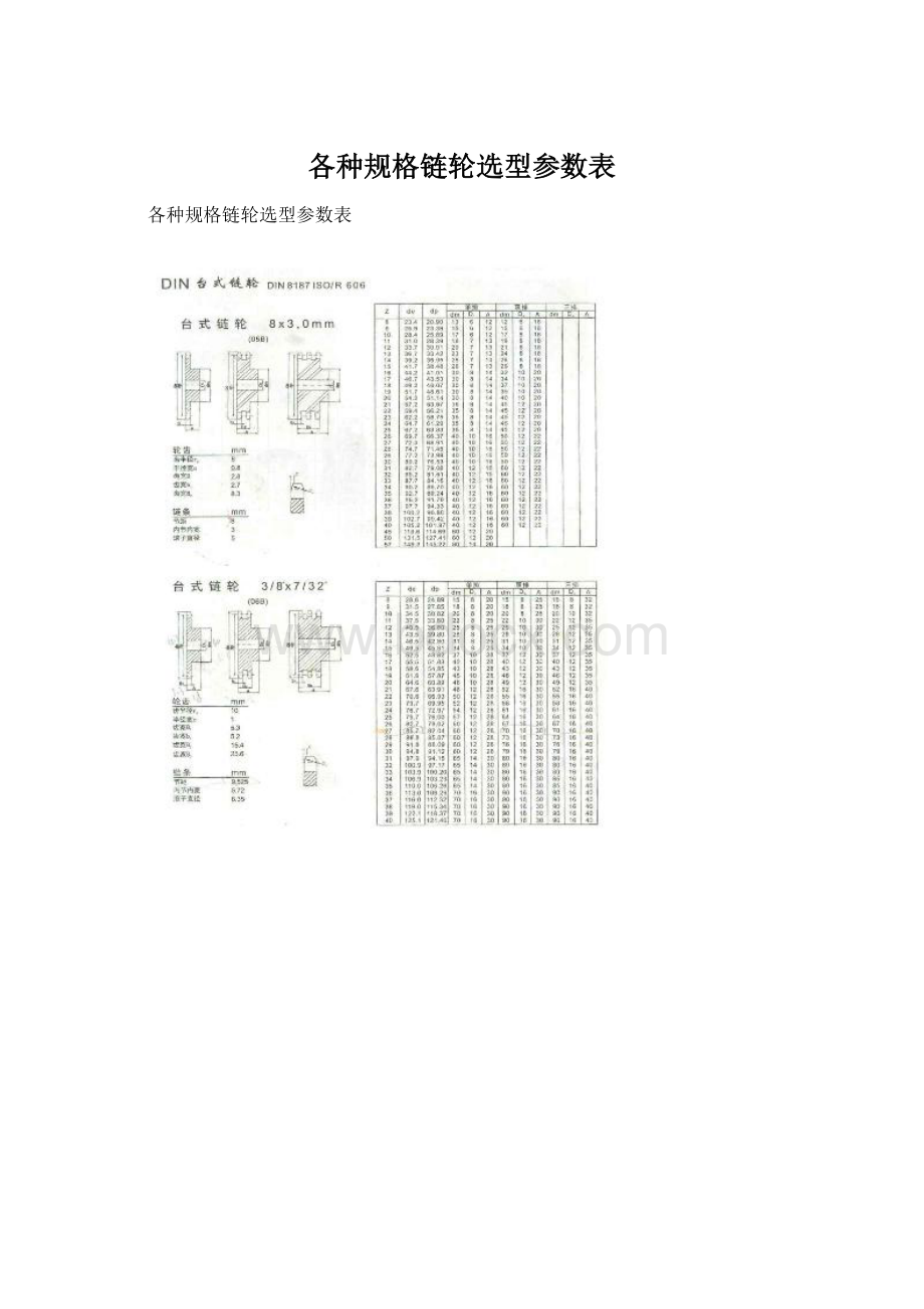 各种规格链轮选型参数表Word下载.docx