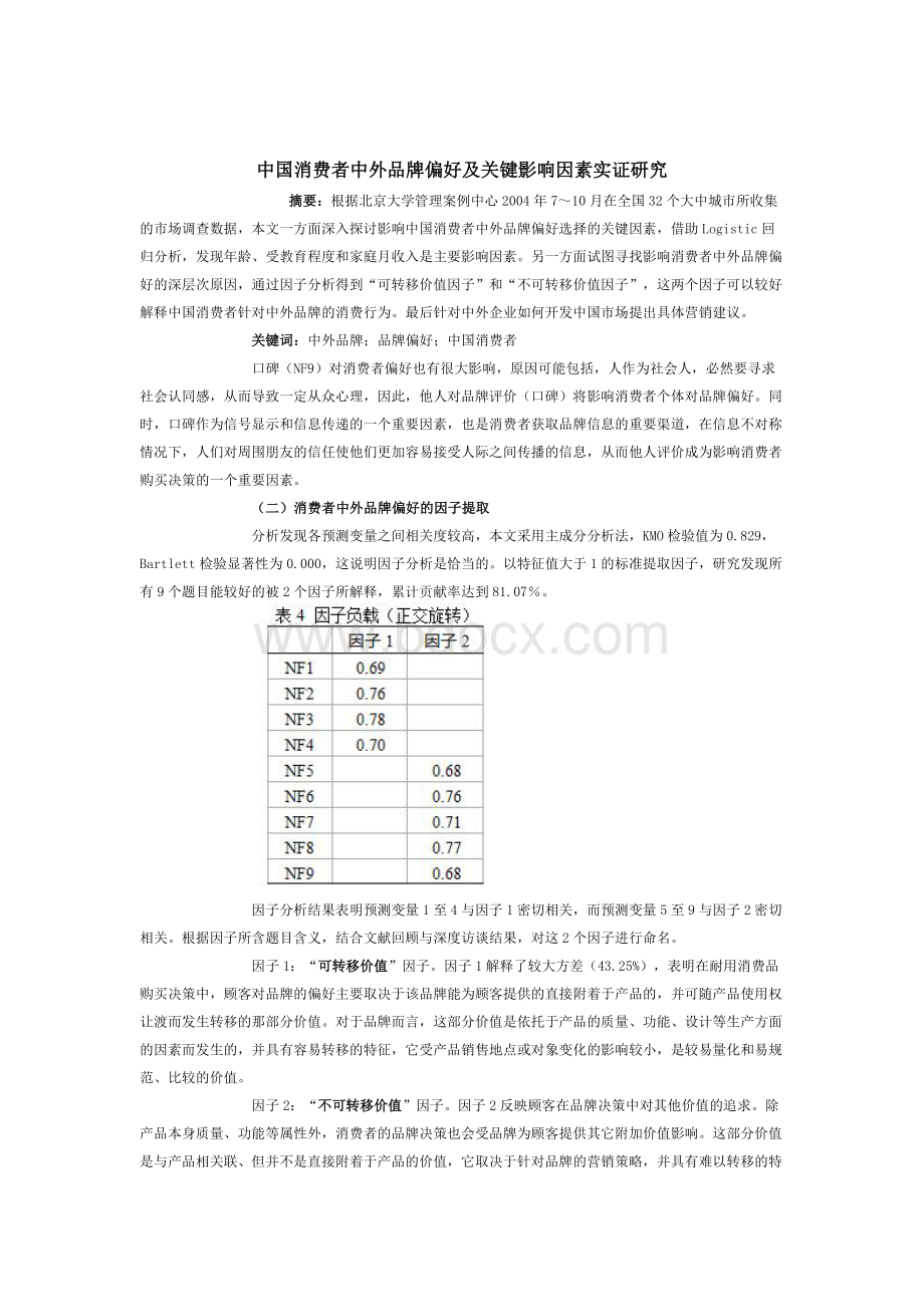 中国消费者中外品牌偏好及关键影响因素实证研究Word文档格式.docx