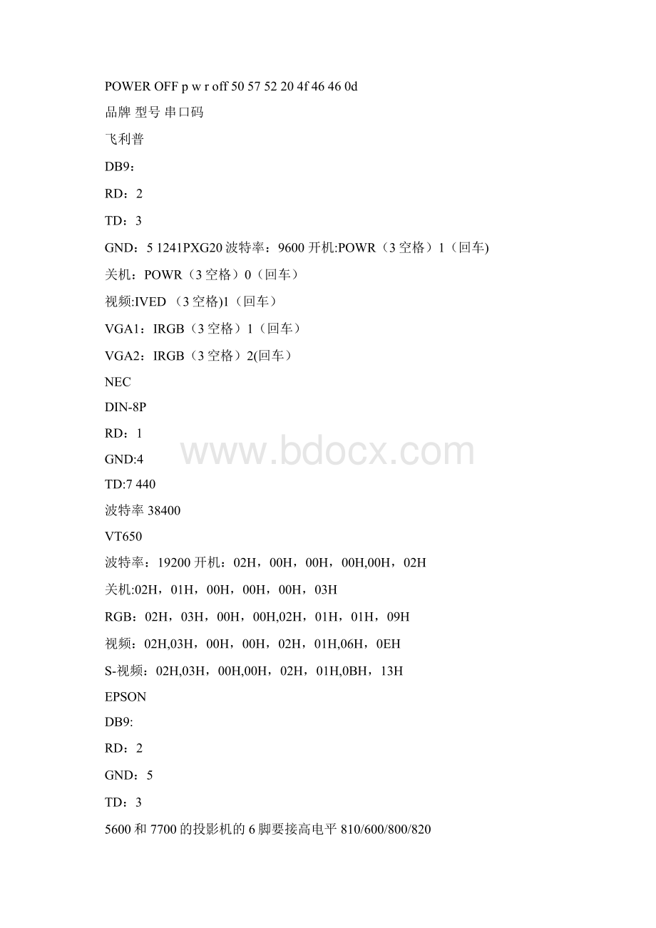 投影机232控制代码Word文档格式.docx_第2页