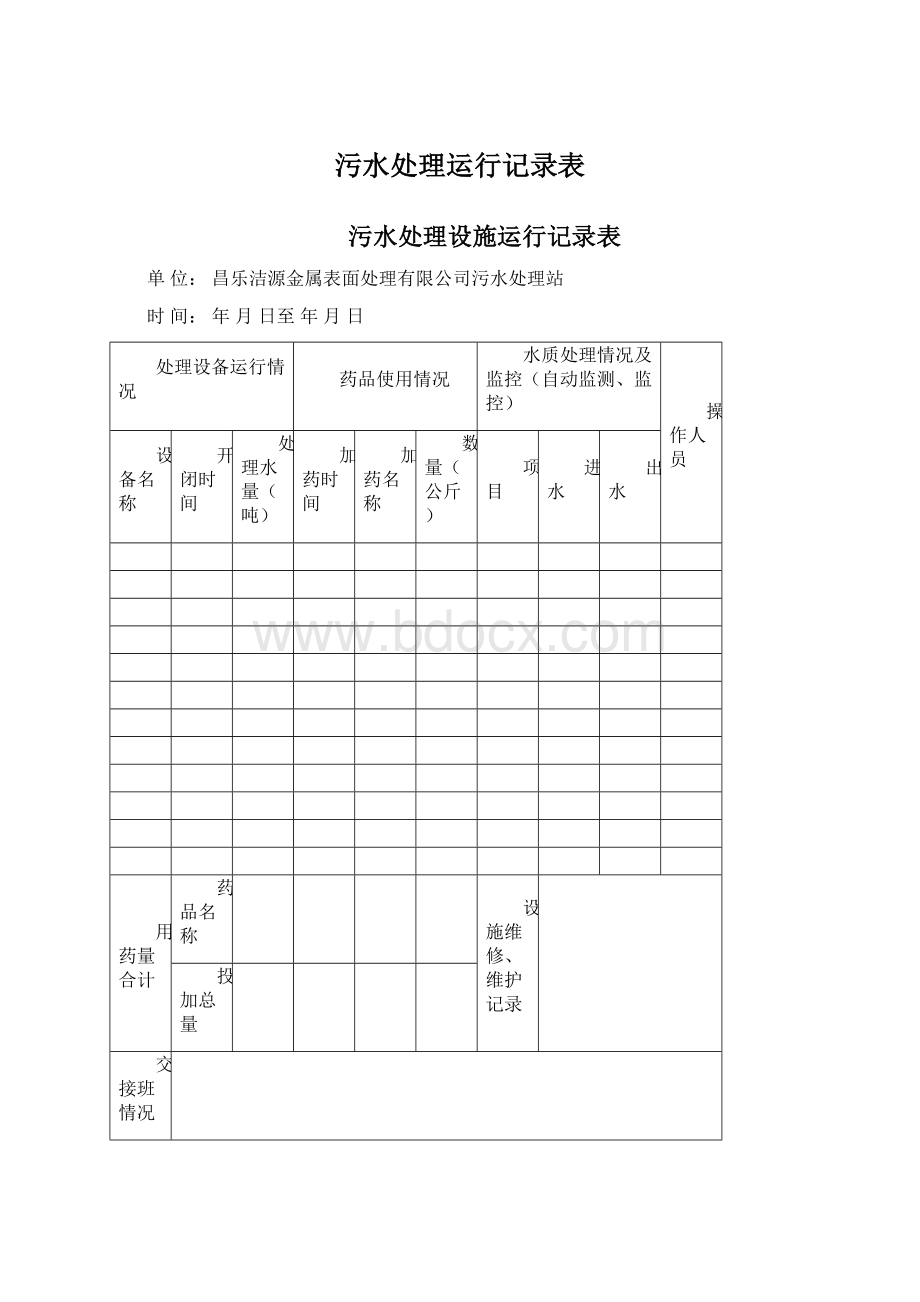 污水处理运行记录表.docx_第1页