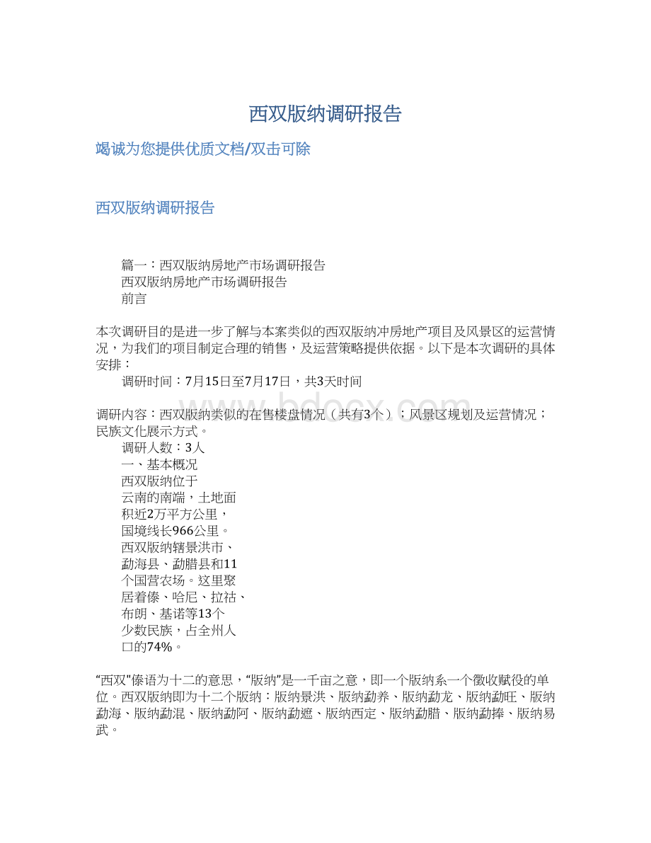 西双版纳调研报告Word下载.docx