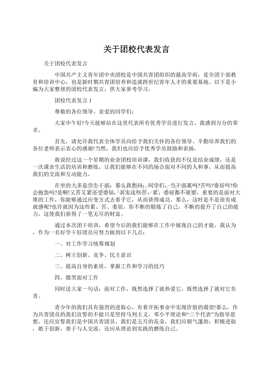 关于团校代表发言Word格式文档下载.docx