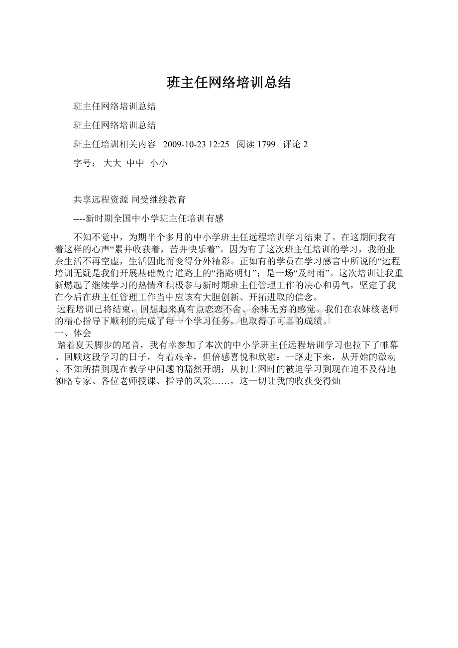 班主任网络培训总结Word格式文档下载.docx