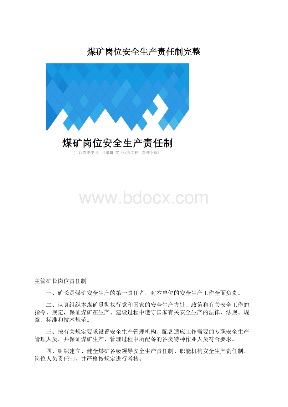 煤矿岗位安全生产责任制完整Word文档下载推荐.docx_第1页