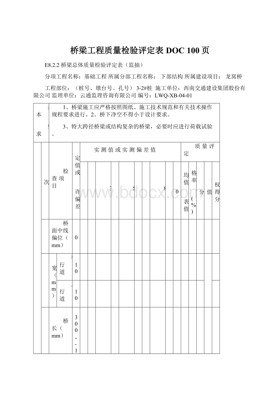 桥梁工程质量检验评定表DOC 100页.docx_第1页