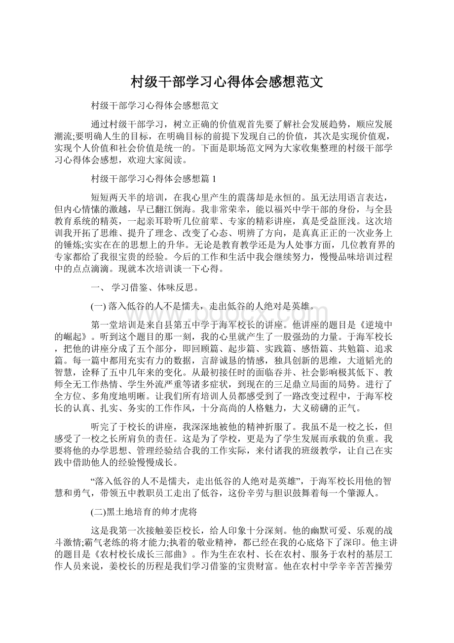 村级干部学习心得体会感想范文.docx_第1页