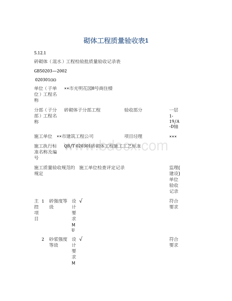 砌体工程质量验收表1.docx_第1页