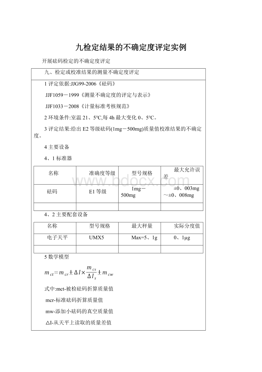 九检定结果的不确定度评定实例Word格式文档下载.docx_第1页