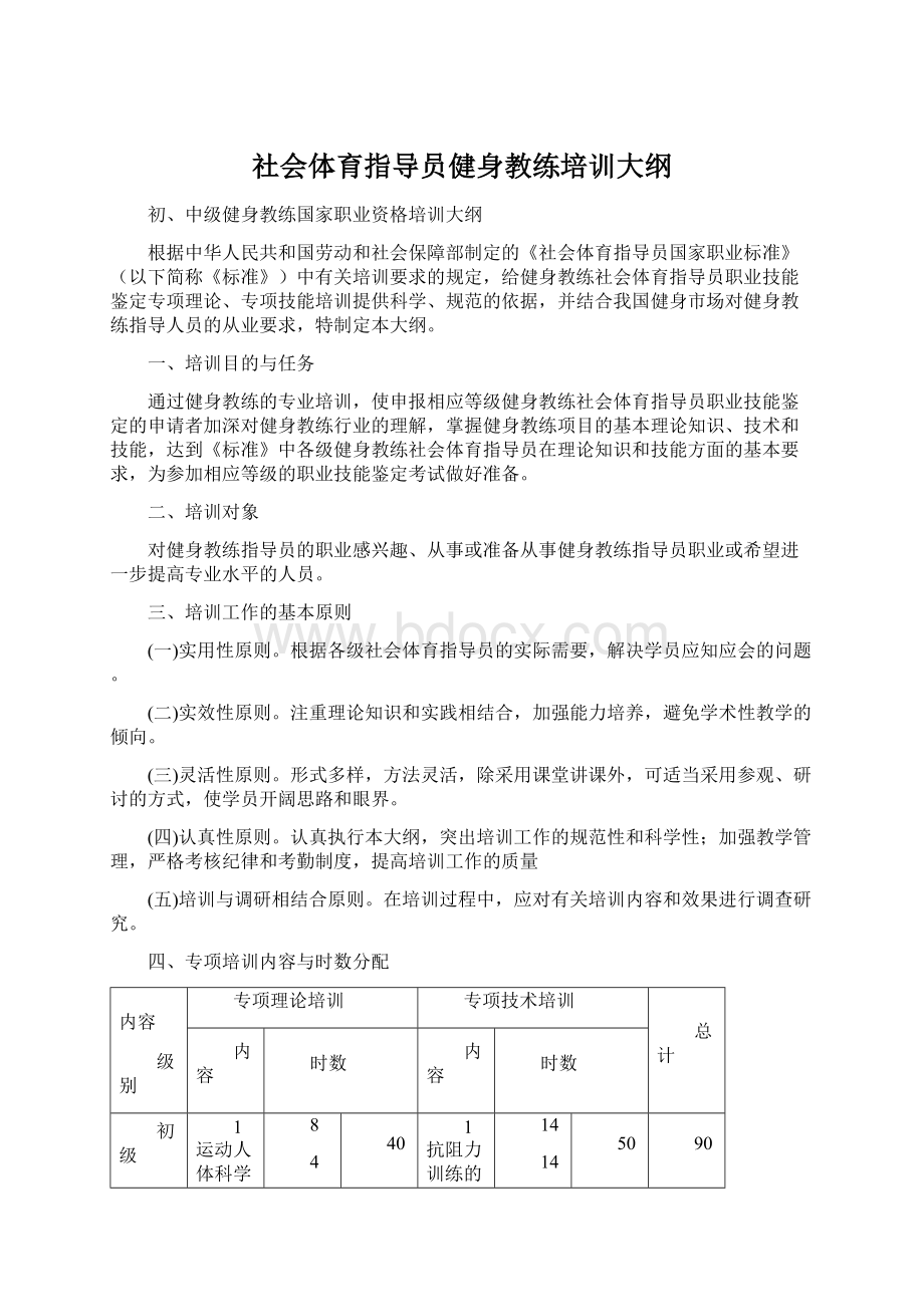 社会体育指导员健身教练培训大纲Word文档下载推荐.docx_第1页