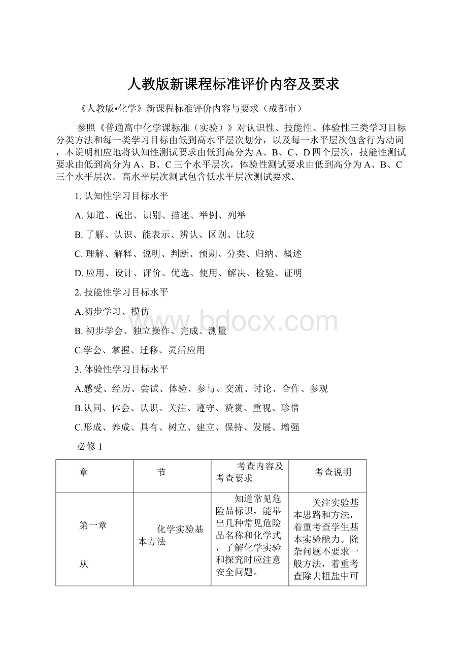 人教版新课程标准评价内容及要求.docx