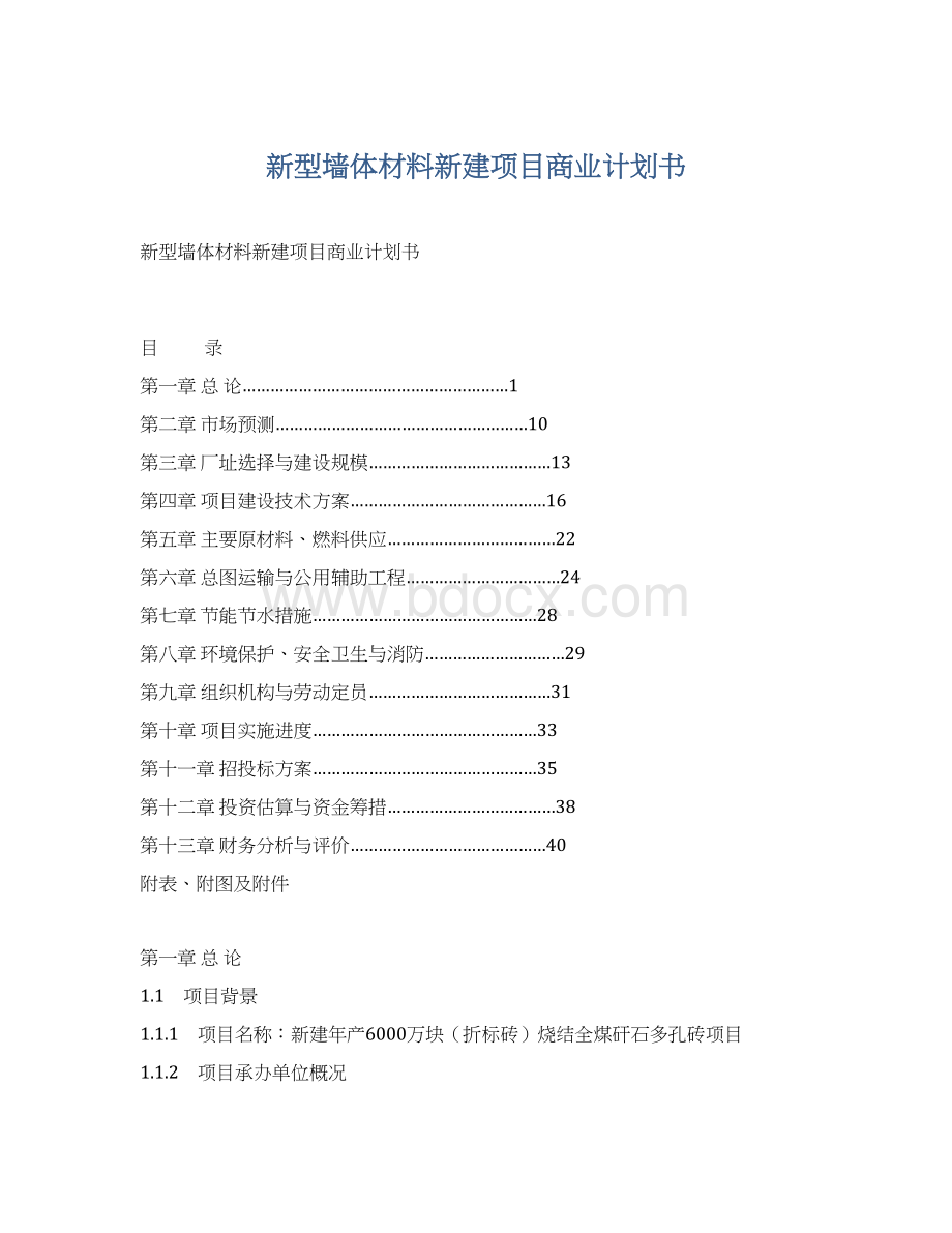 新型墙体材料新建项目商业计划书.docx_第1页