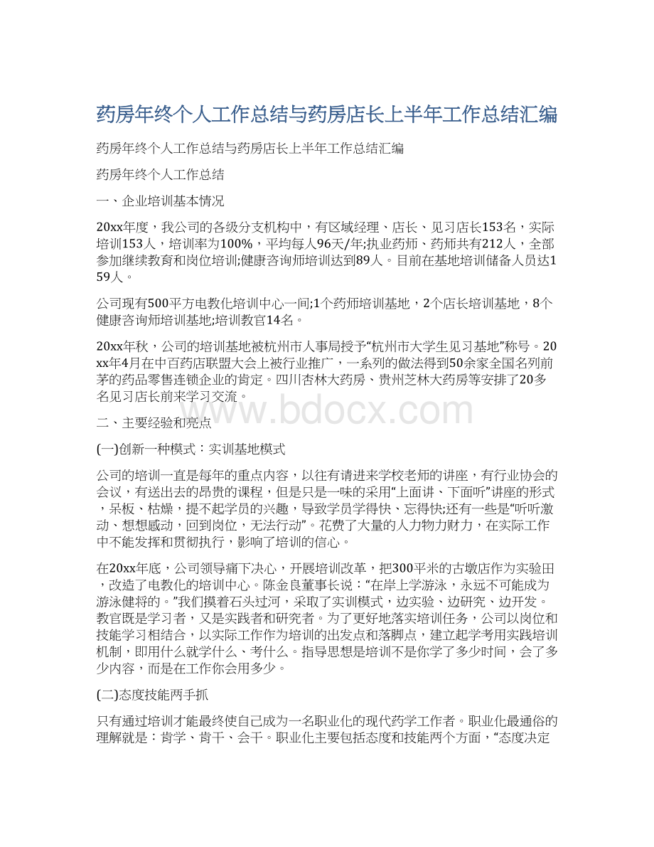 药房年终个人工作总结与药房店长上半年工作总结汇编.docx