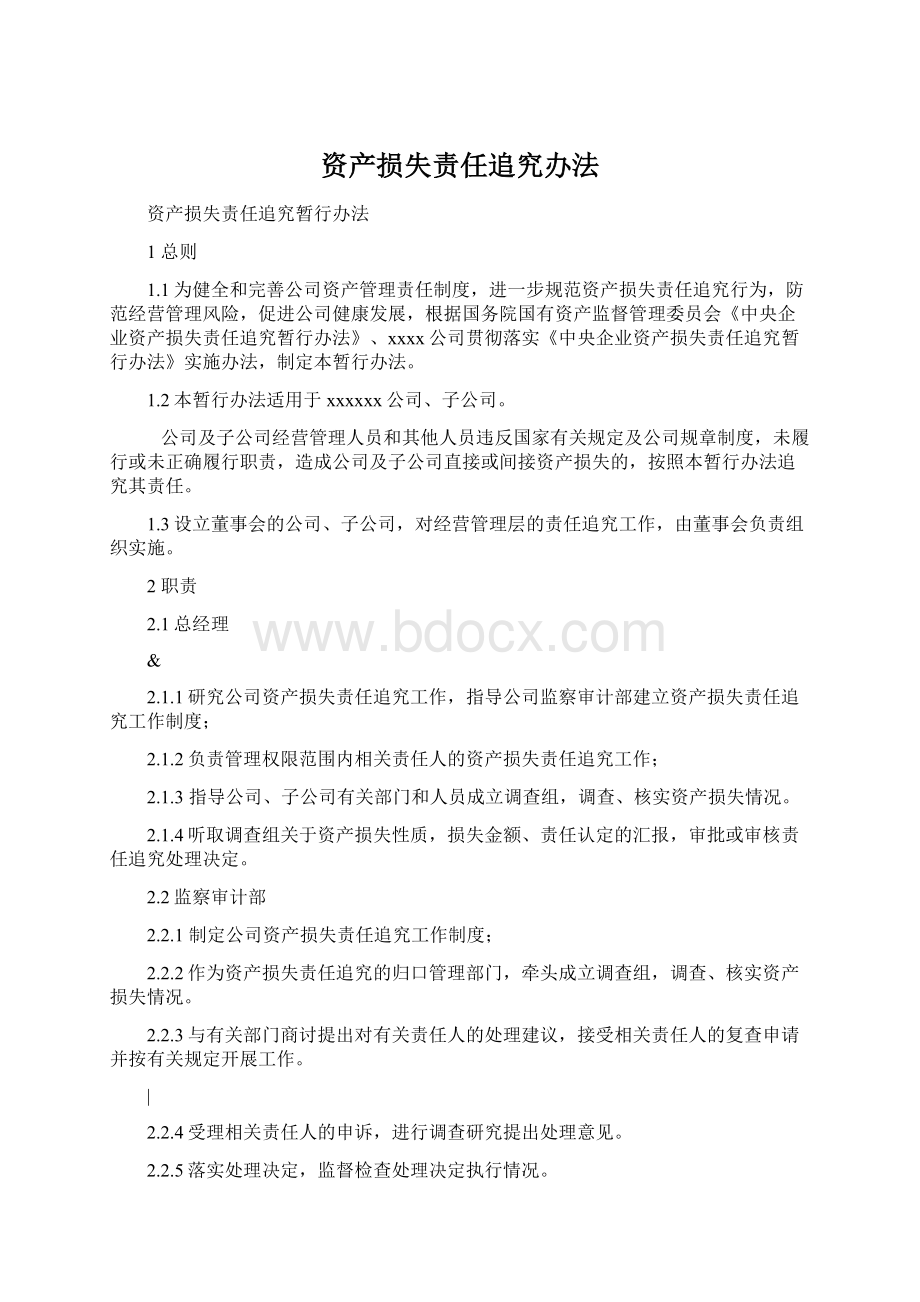 资产损失责任追究办法Word格式文档下载.docx