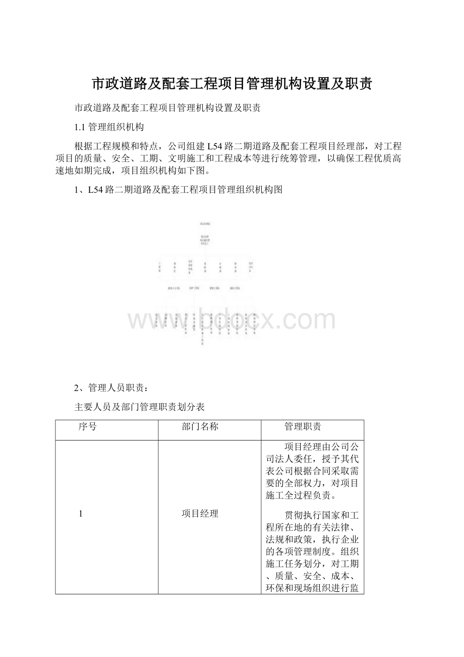 市政道路及配套工程项目管理机构设置及职责Word格式.docx_第1页