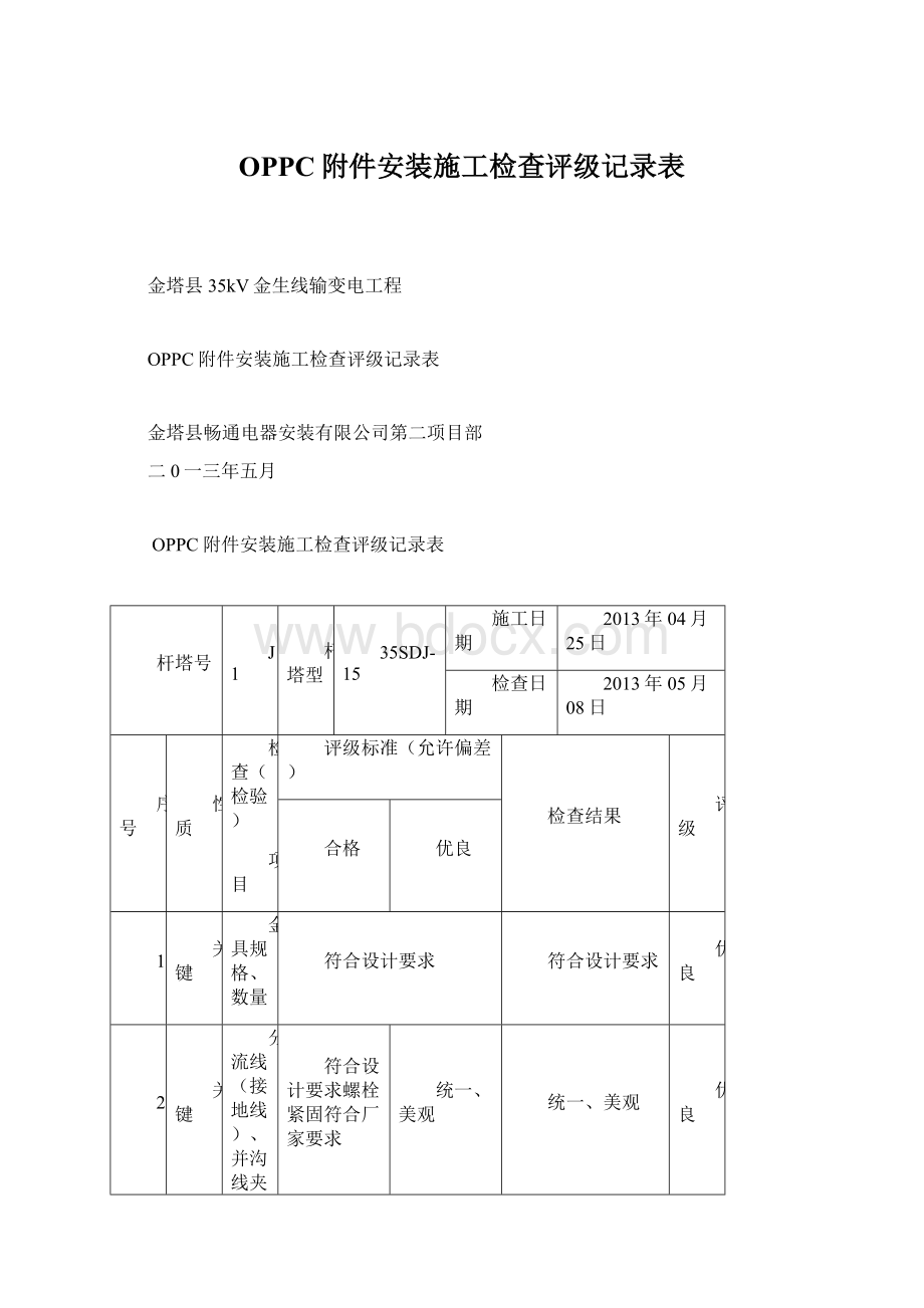 OPPC附件安装施工检查评级记录表.docx_第1页