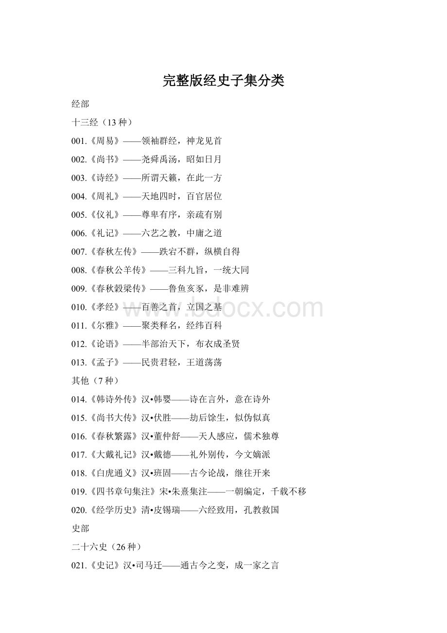 完整版经史子集分类Word下载.docx