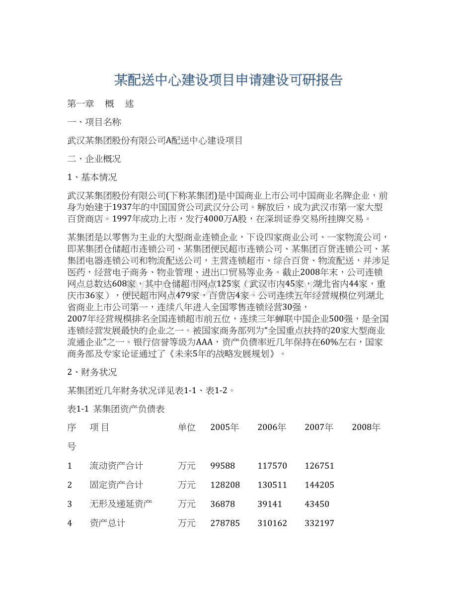 某配送中心建设项目申请建设可研报告.docx