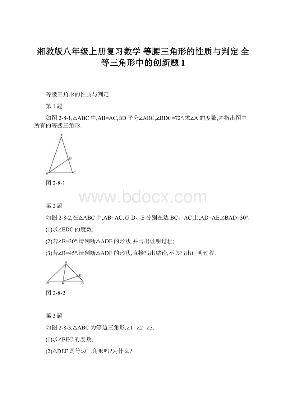 湘教版八年级上册复习数学等腰三角形的性质与判定 全等三角形中的创新题 1.docx_第1页