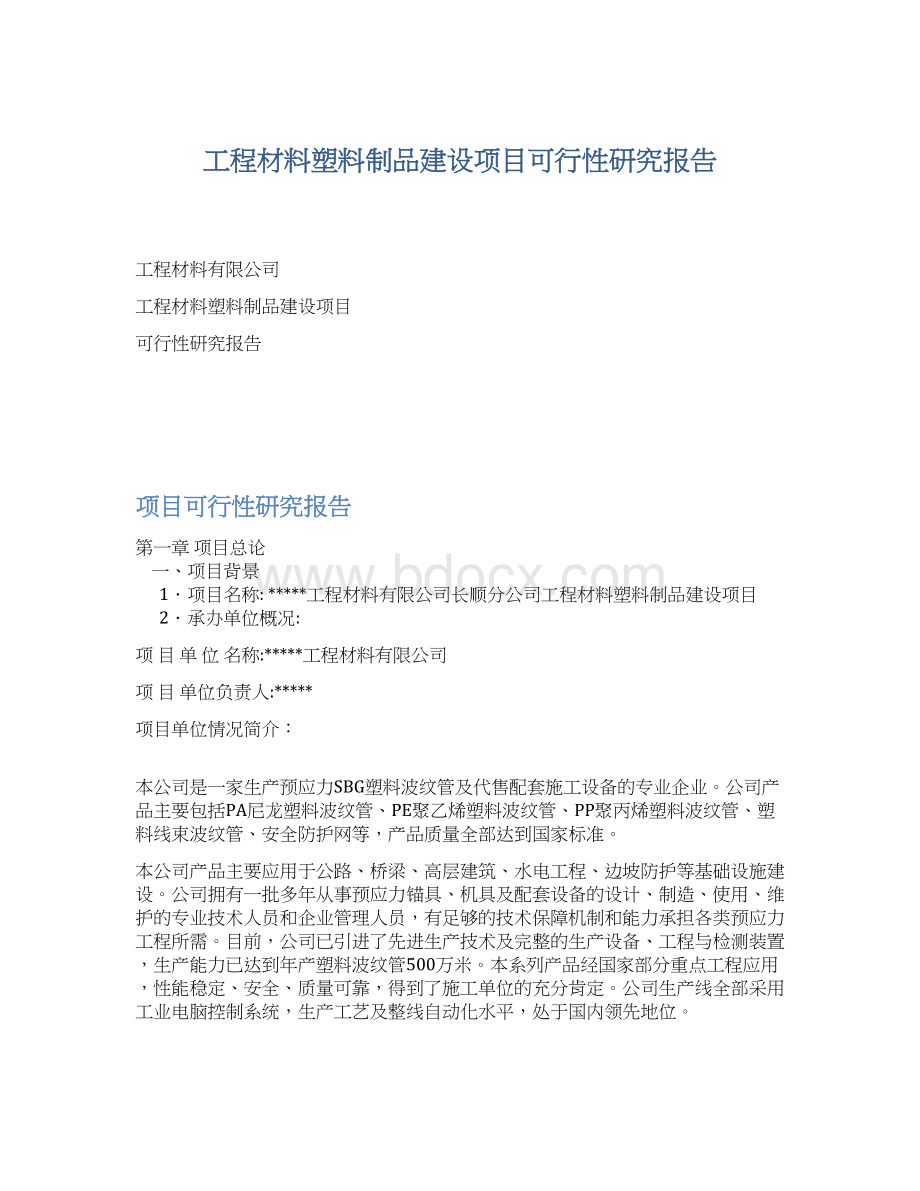 工程材料塑料制品建设项目可行性研究报告文档格式.docx