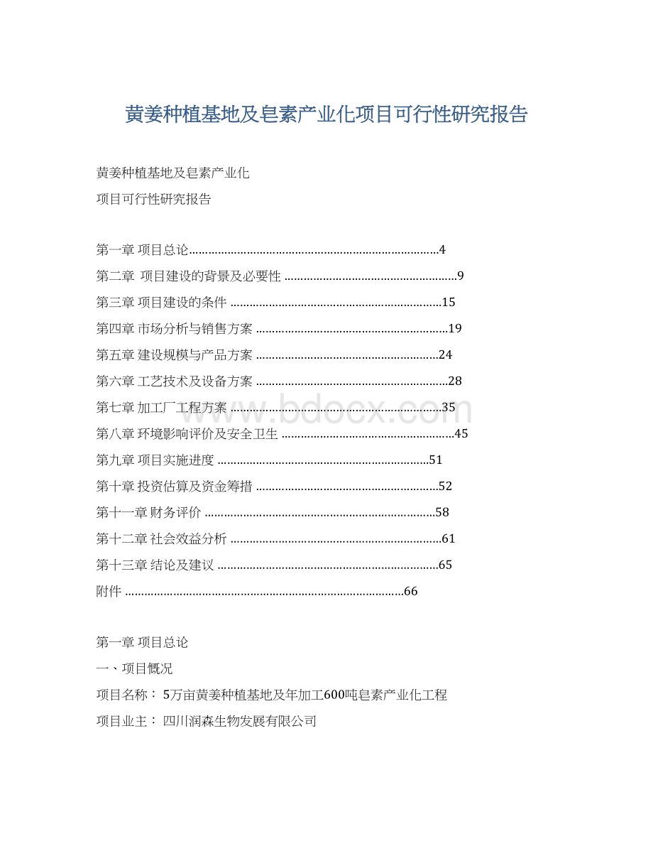 黄姜种植基地及皂素产业化项目可行性研究报告.docx_第1页
