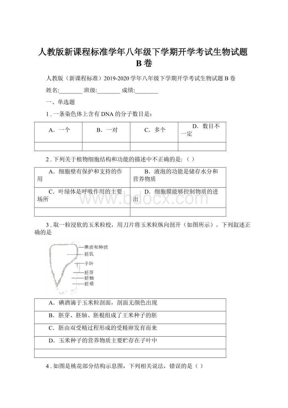 人教版新课程标准学年八年级下学期开学考试生物试题B卷.docx