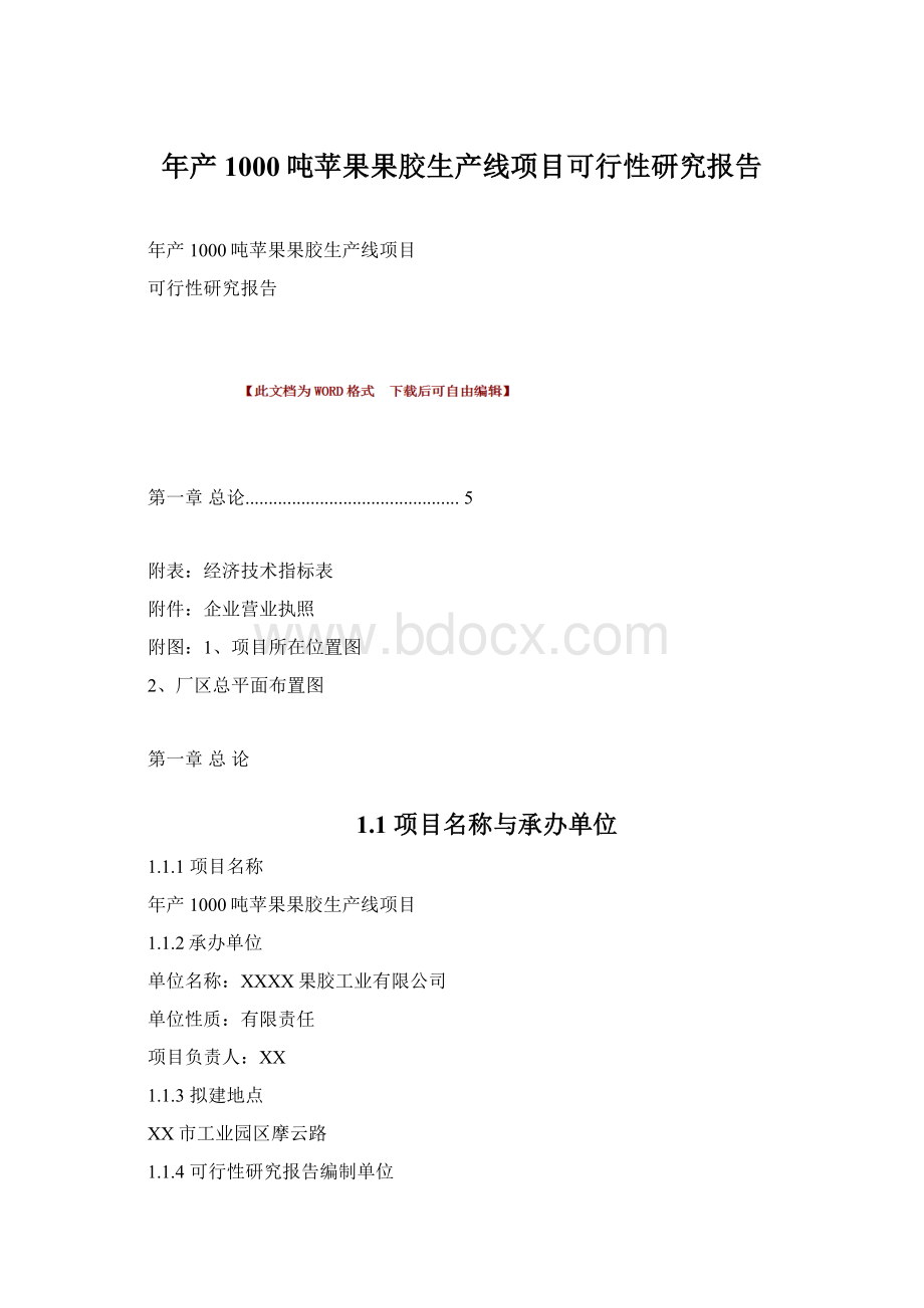 年产1000吨苹果果胶生产线项目可行性研究报告.docx