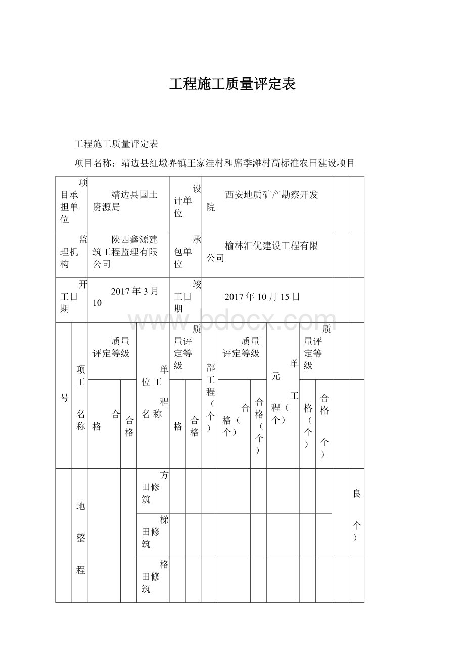 工程施工质量评定表.docx_第1页