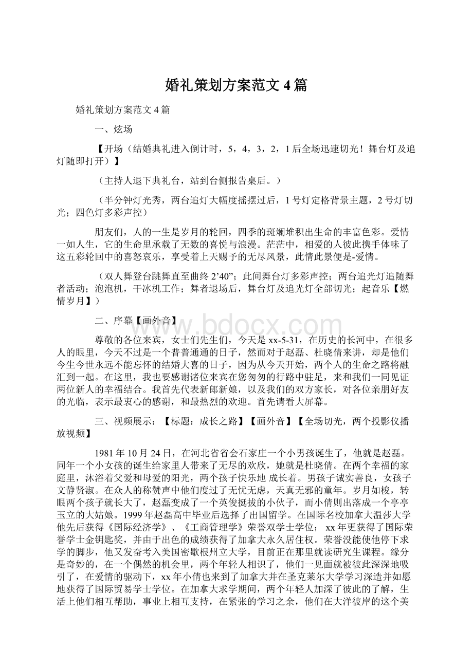 婚礼策划方案范文4篇Word格式文档下载.docx_第1页