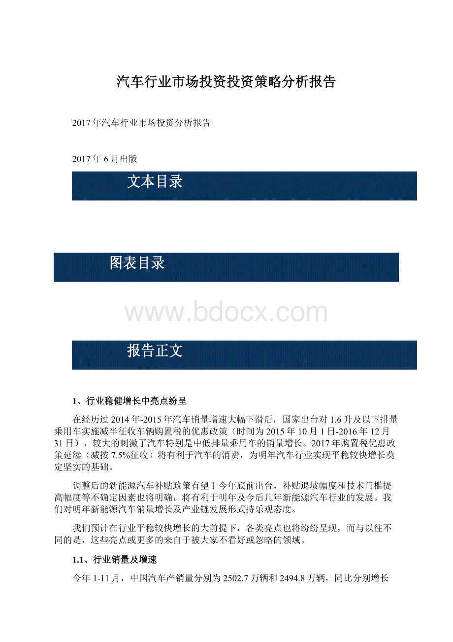 汽车行业市场投资投资策略分析报告.docx