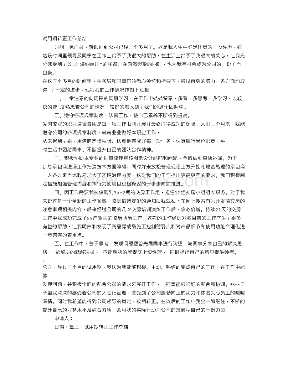 试用期转正工作总结字.doc