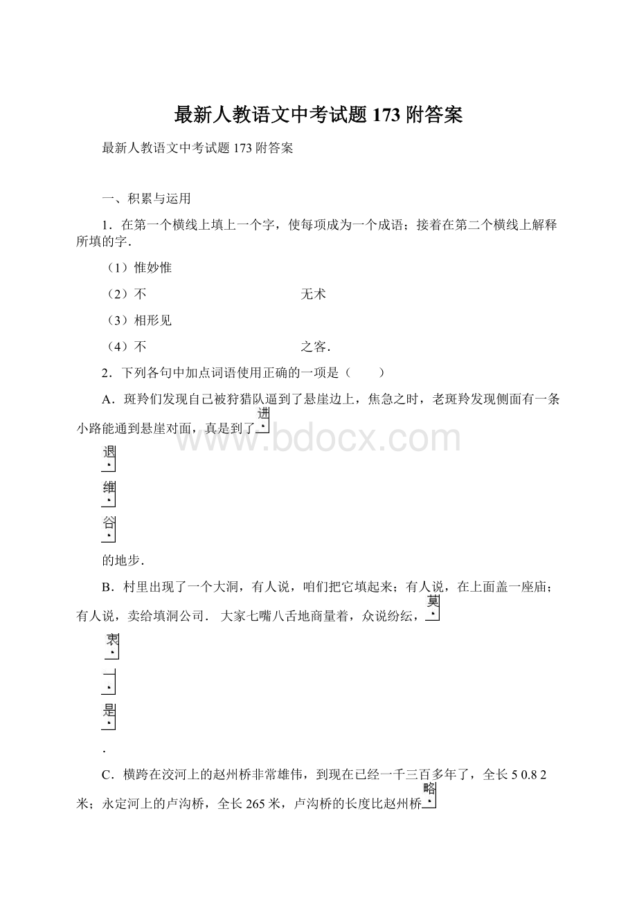 最新人教语文中考试题173附答案.docx