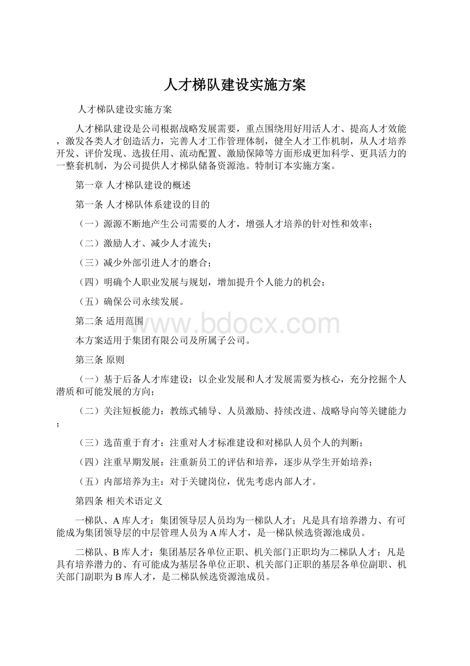 人才梯队建设实施方案Word格式文档下载.docx_第1页