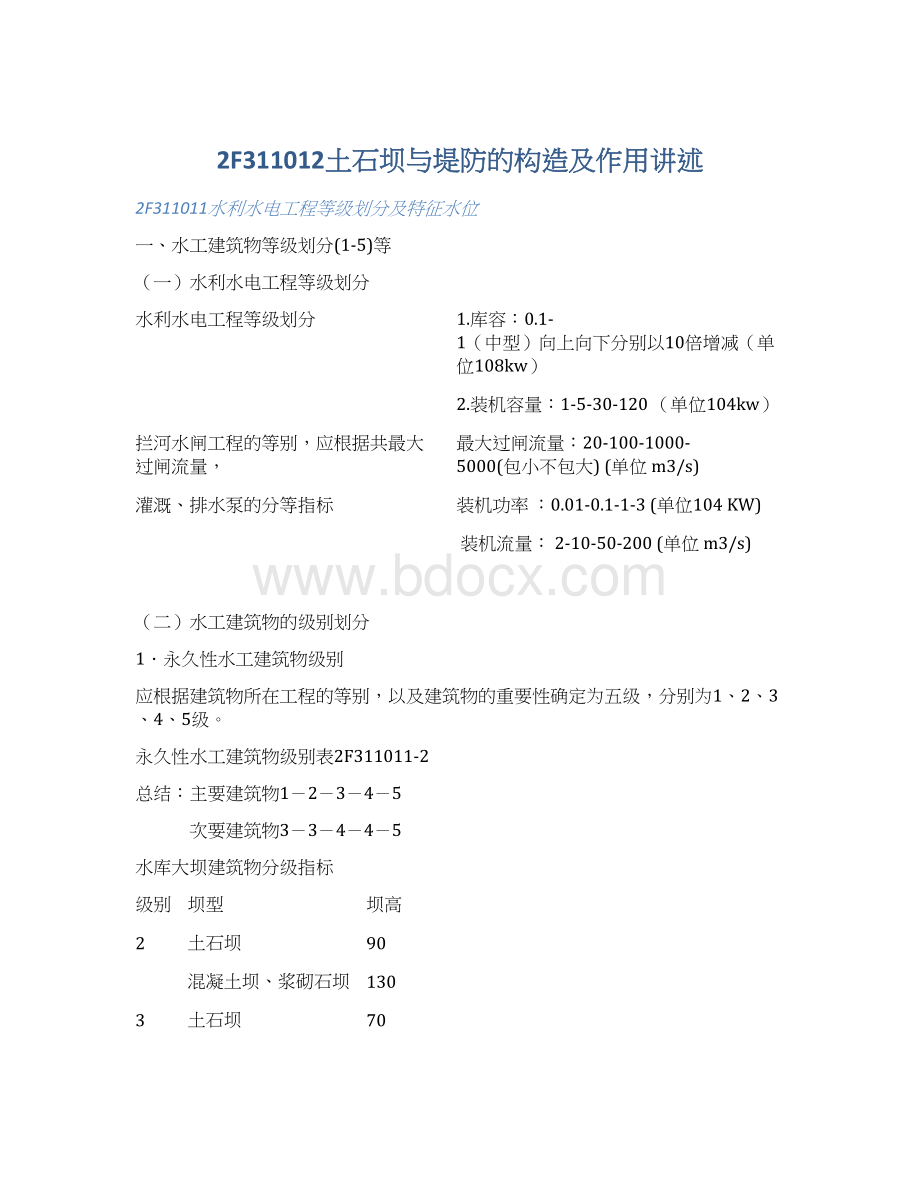 2F311012土石坝与堤防的构造及作用讲述.docx