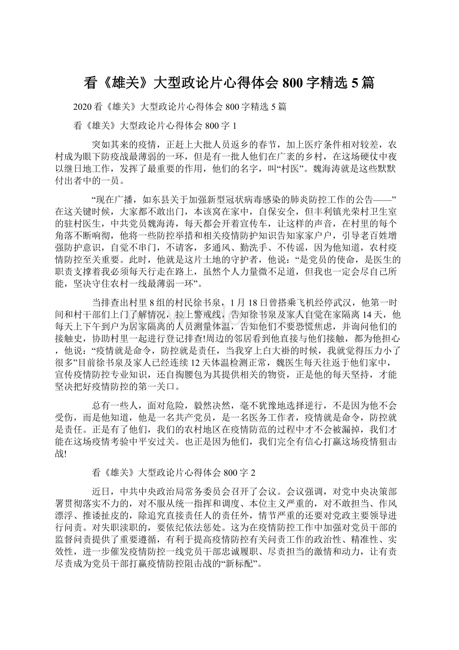 看《雄关》大型政论片心得体会800字精选5篇Word文件下载.docx