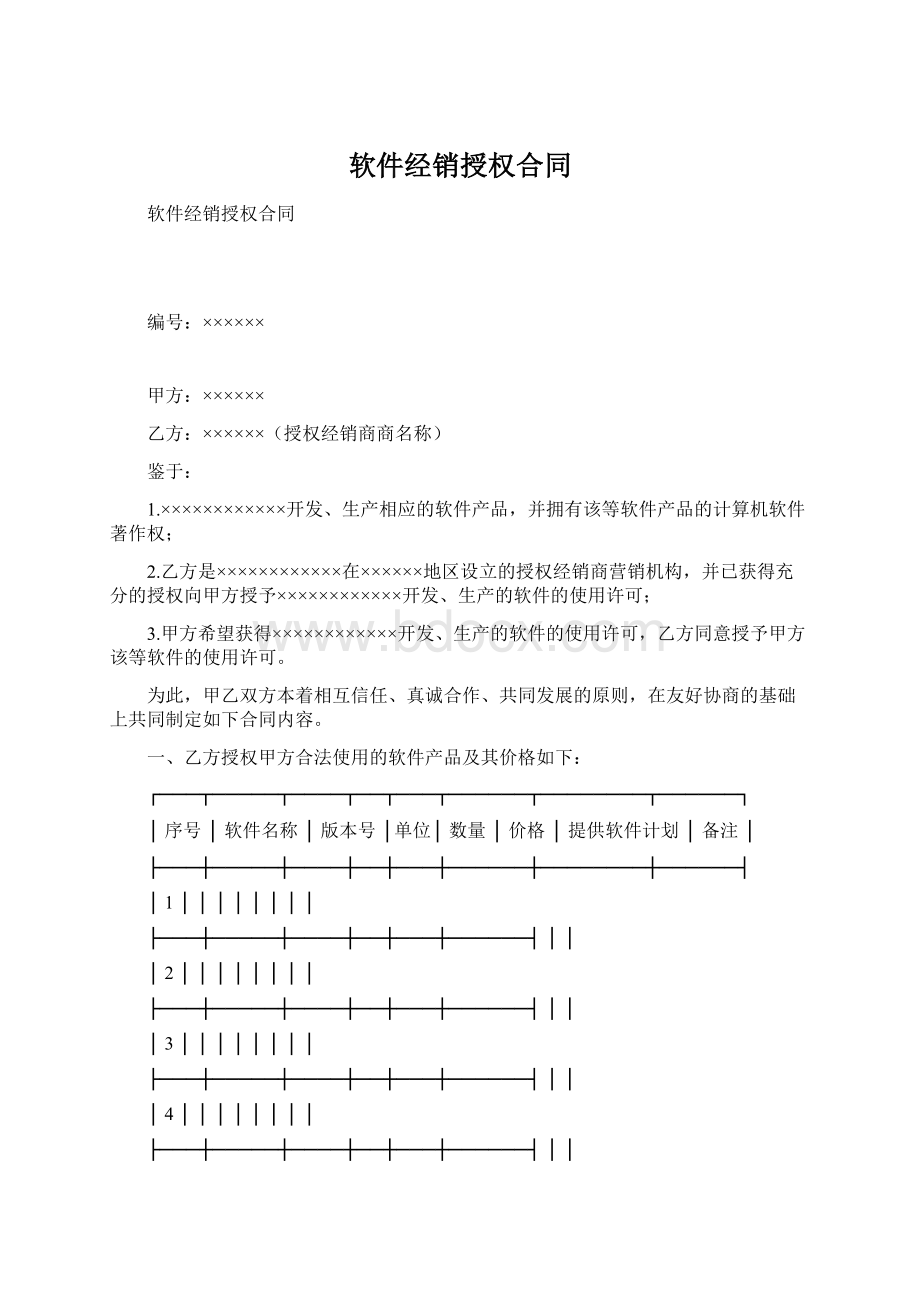 软件经销授权合同文档格式.docx_第1页