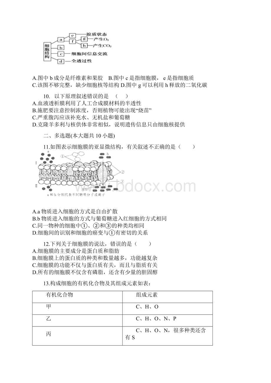 高三生物一轮专项复习细胞膜的结构与功能综合检测Word格式.docx_第3页