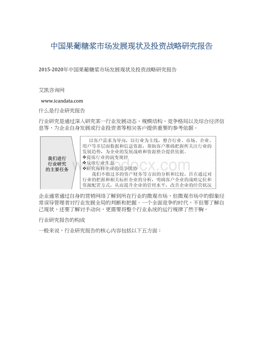 中国果葡糖浆市场发展现状及投资战略研究报告Word文件下载.docx