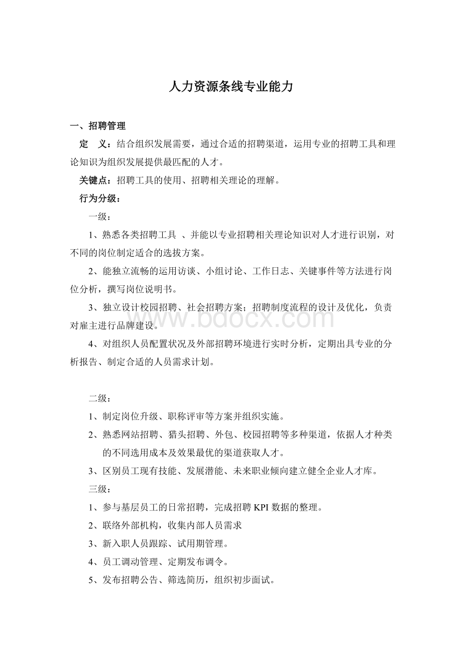 人力资源条线专业能力Word文档格式.doc_第1页